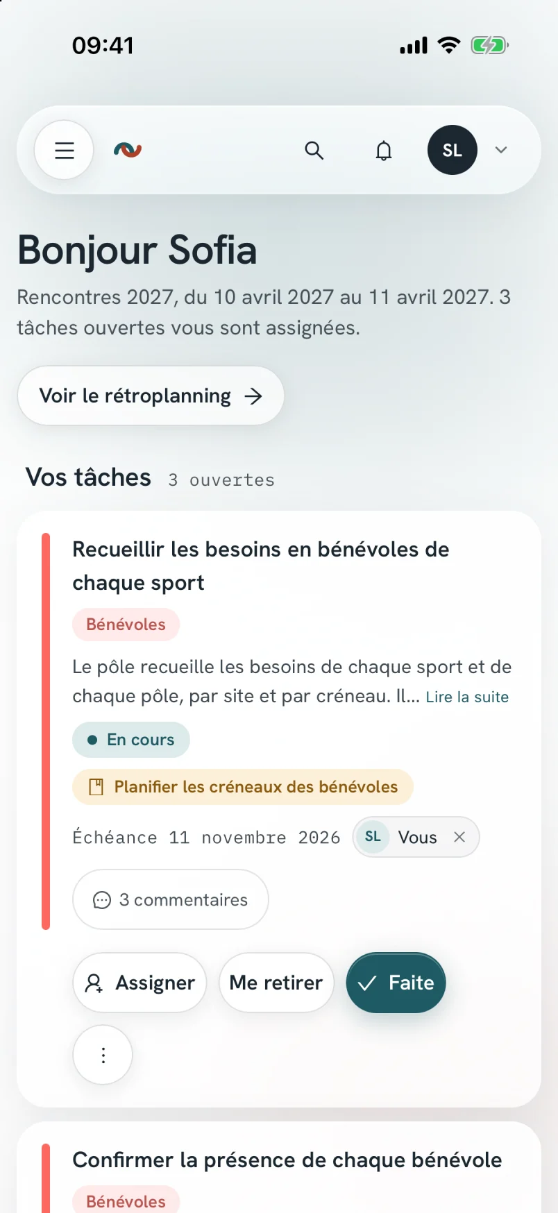 L'application installée, ouverte sur l'écran Mon espace, sans barre d'adresse.